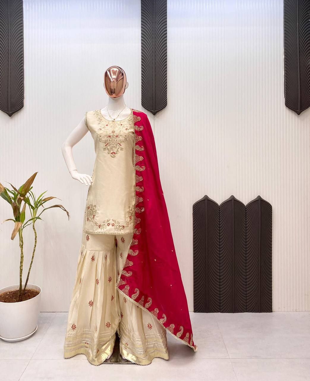 Elegant Chinon Designer Sharara Suit with Sequence Work
