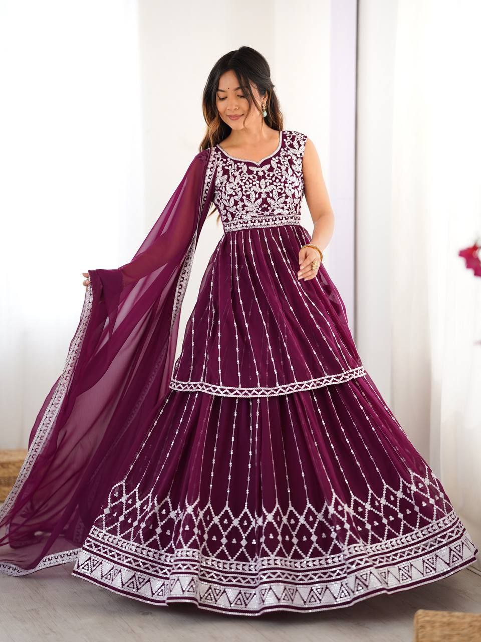 Designer Faux Georgette Lehenga Set with 9MM Sequence & Thread Work