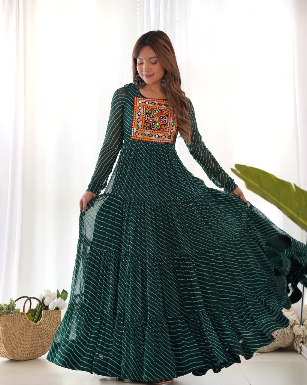 Elegant Laheriya Print Fox Georgette Anarkali Gown
