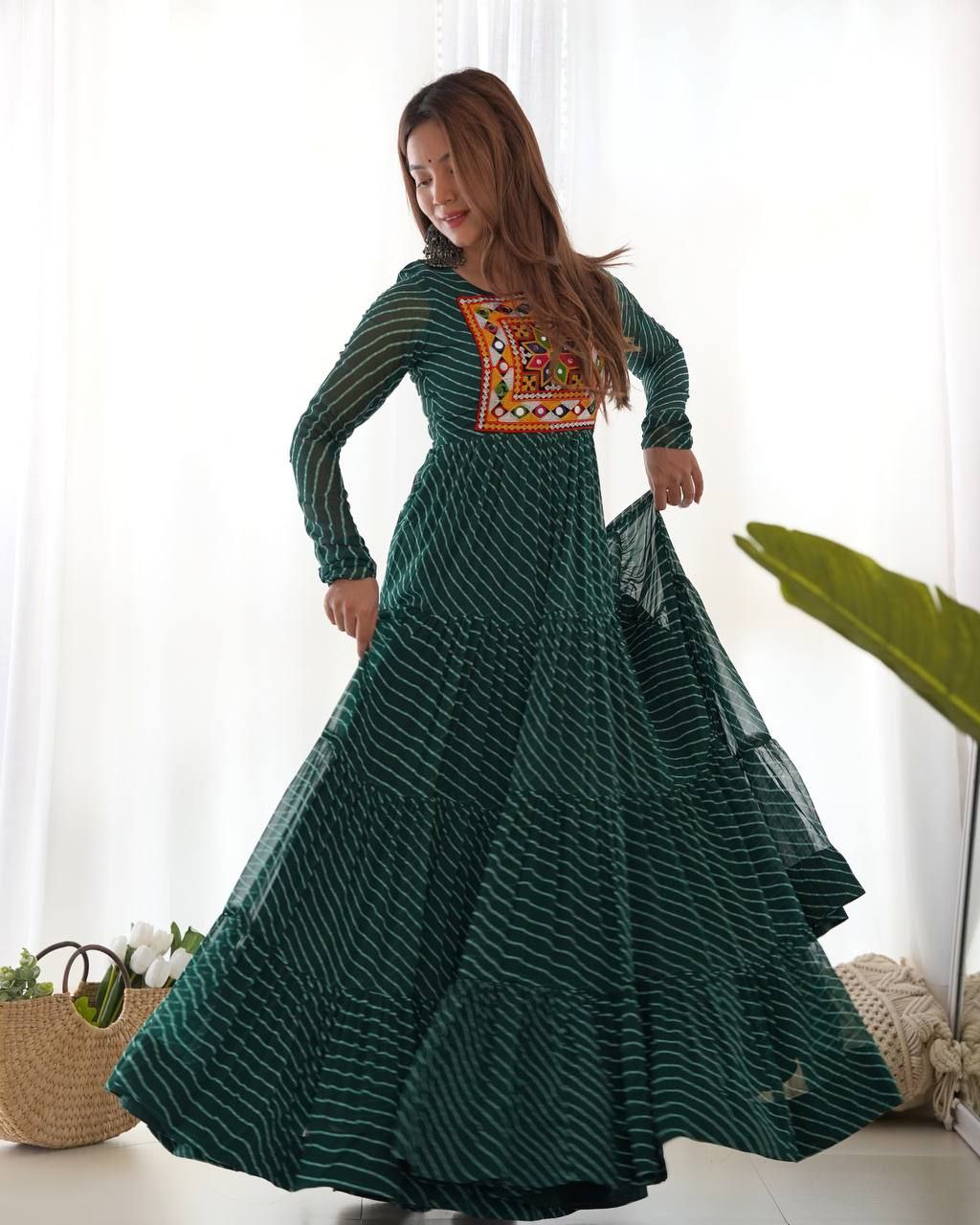 Elegant Laheriya Print Fox Georgette Anarkali Gown
