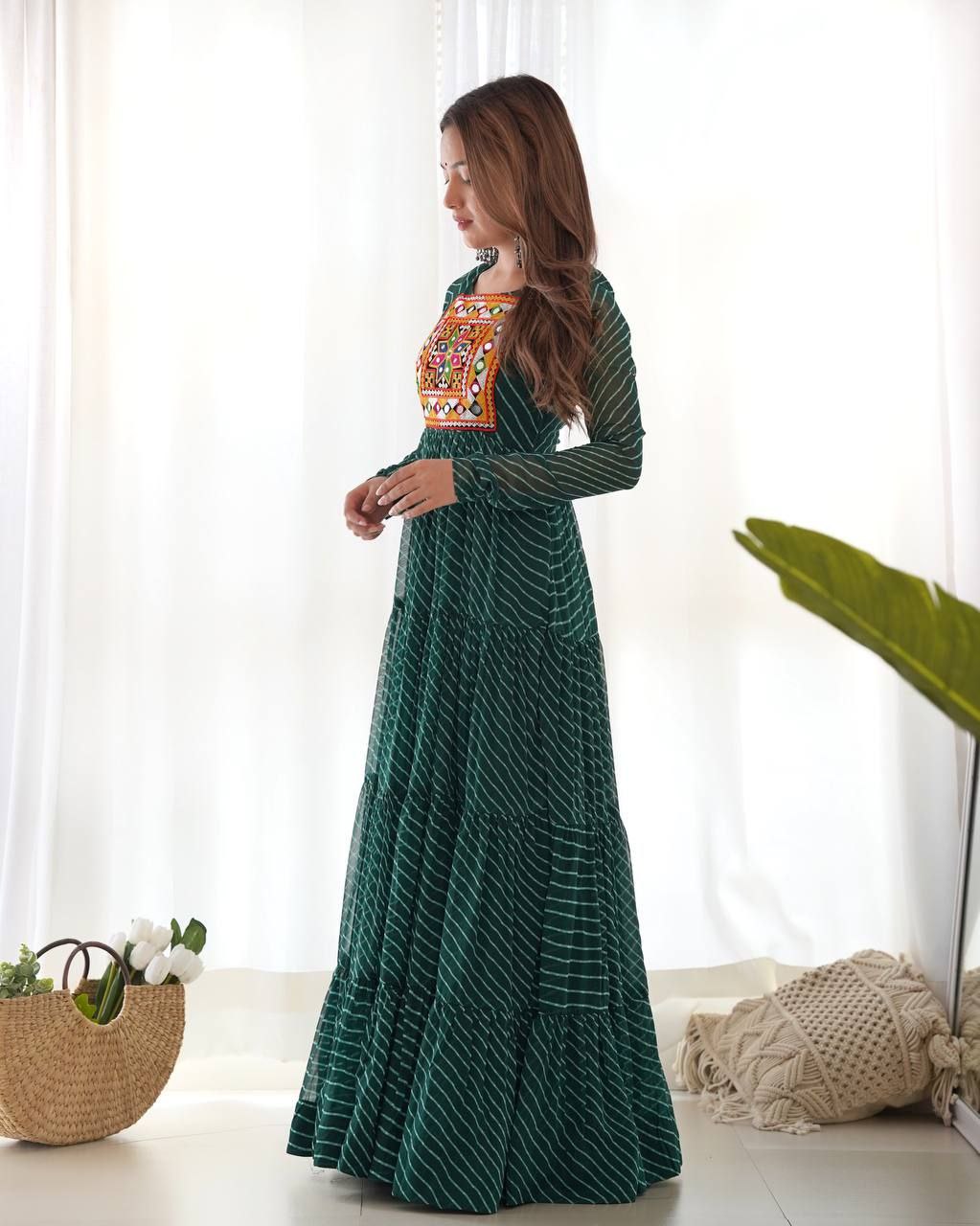 Elegant Laheriya Print Fox Georgette Anarkali Gown