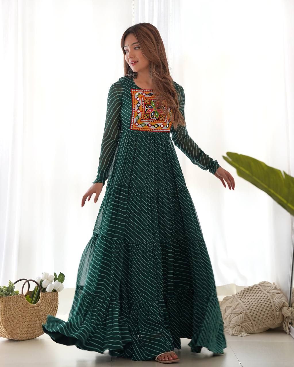 Elegant Laheriya Print Fox Georgette Anarkali Gown
