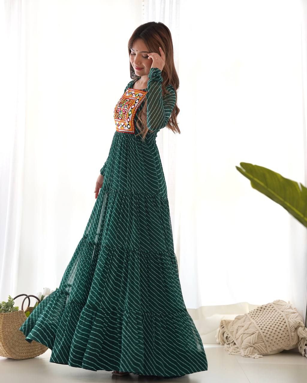 Elegant Laheriya Print Fox Georgette Anarkali Gown