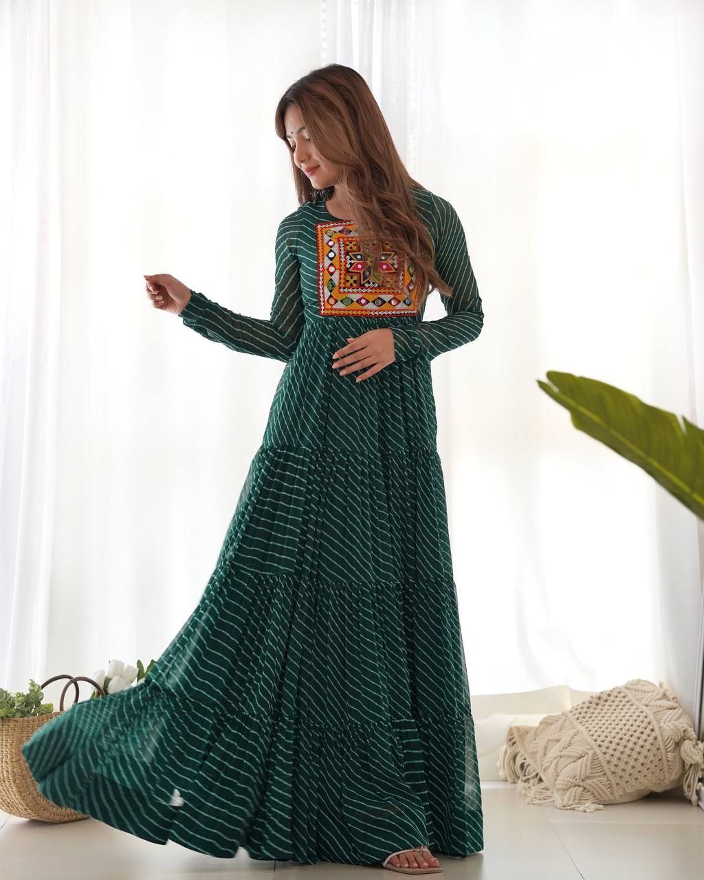 Elegant Laheriya Print Fox Georgette Anarkali Gown