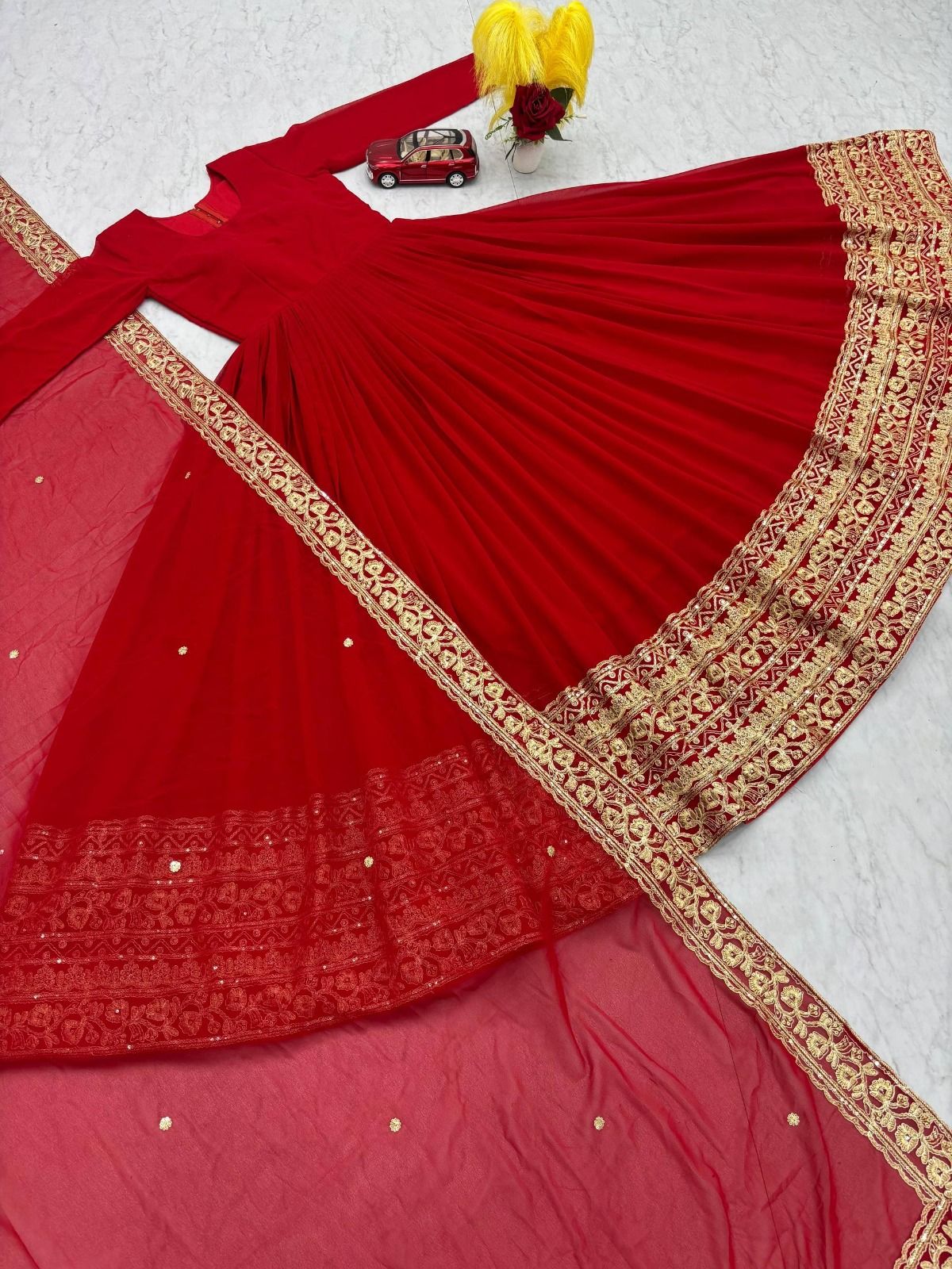 Premium Fox Georgette Embroidered Gown with Dupatta – Party & Festive Wear