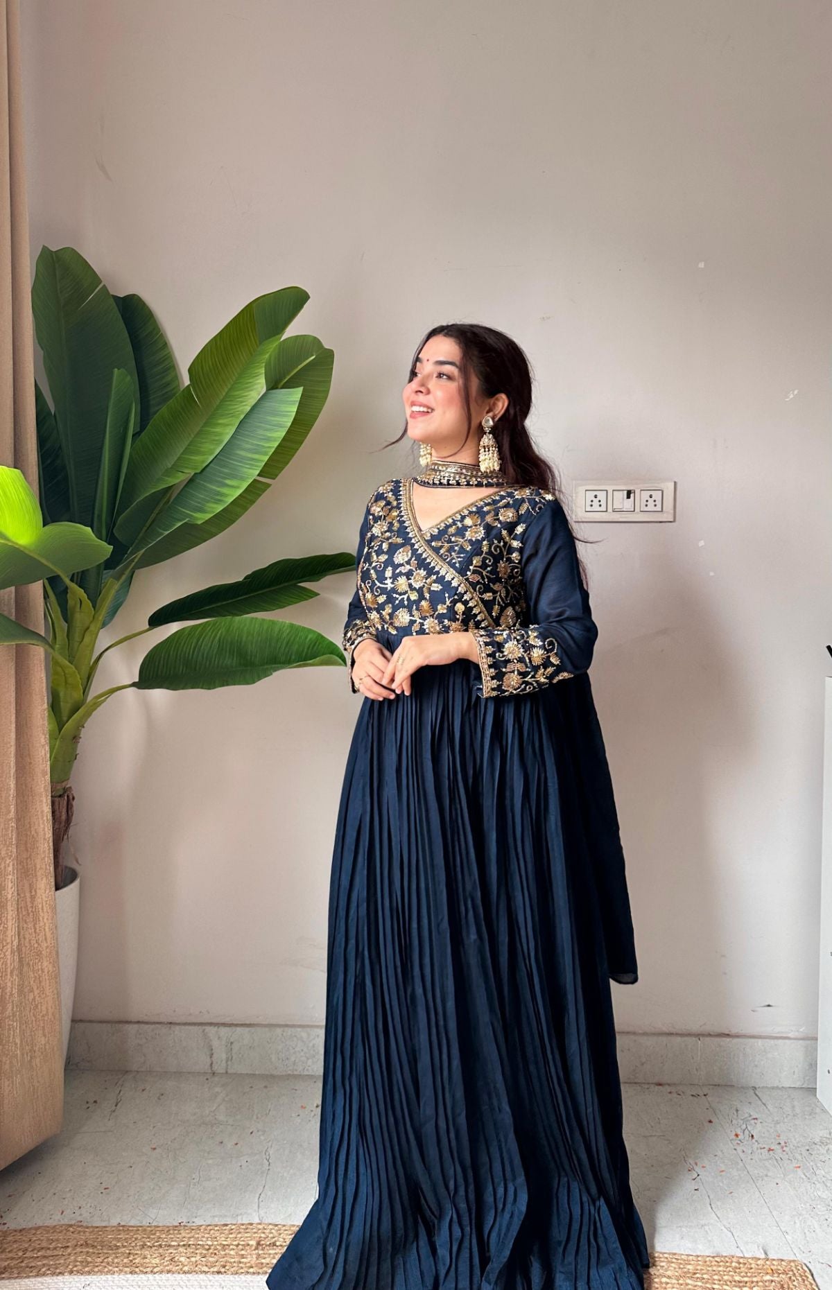 Blooming Vichitra Embroidered Kurti Pant Set with Dupatta