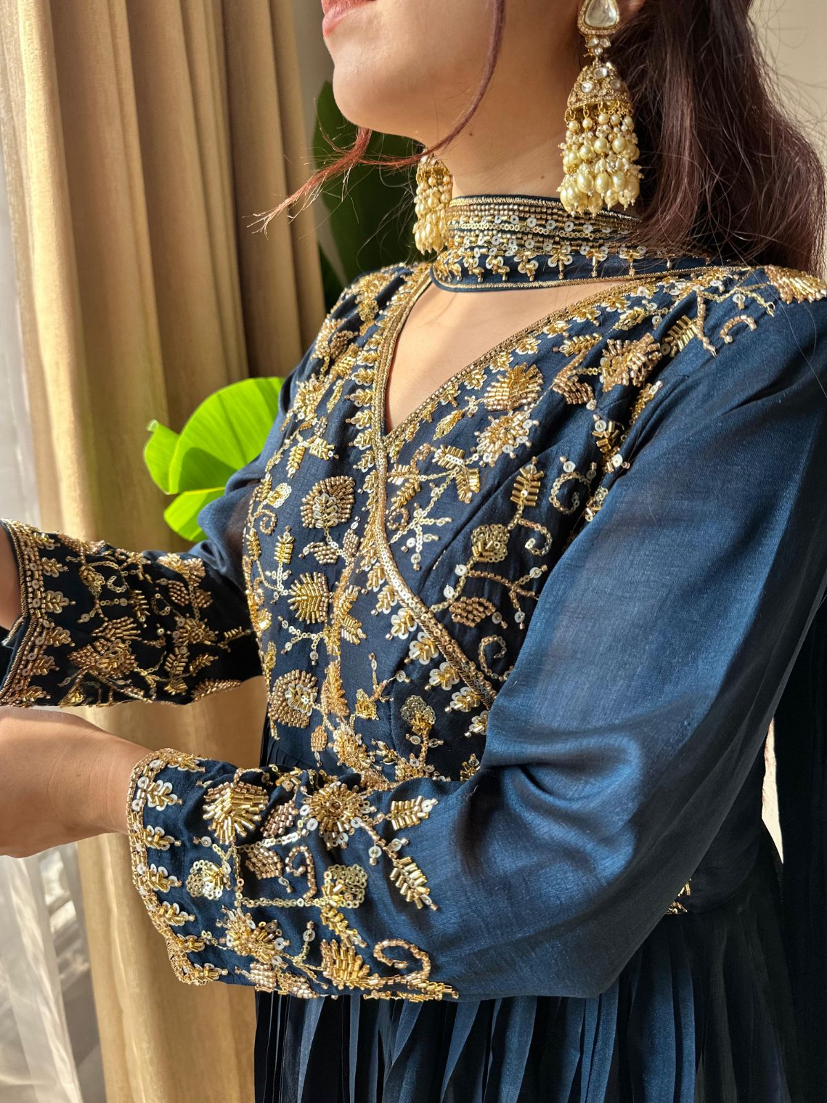 Blooming Vichitra Embroidered Kurti Pant Set with Dupatta