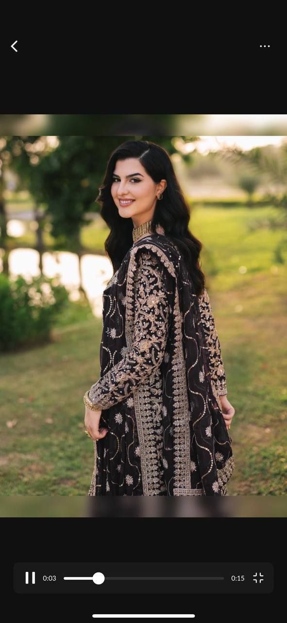 Heavy Faux Georgette Embroidered Sequence Work Top & Pent Set with Dupatta