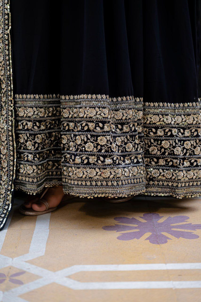 Black Faux Blooming Gown with Rich Sequins Embroidered Dupatta