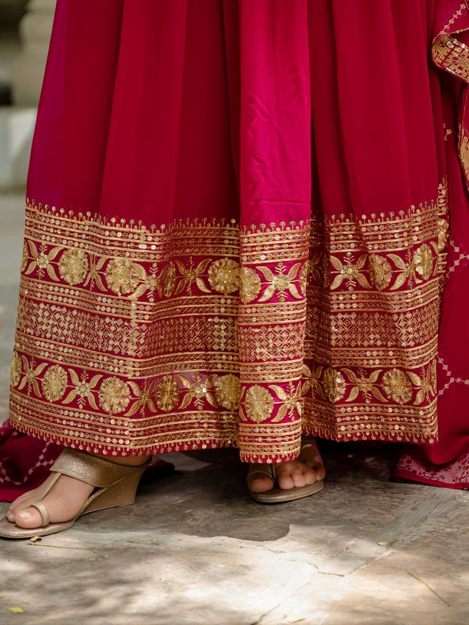 Premium Pink Faux Blooming Anarkali Gown with Sequins Embroidery & Dupatta