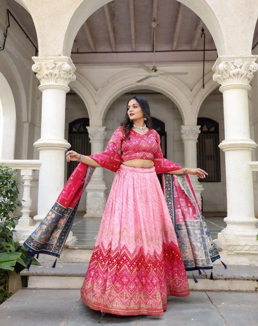 Premium Heavy Jacquard Viscose Silk Semi-Stitched Lehenga Choli Set