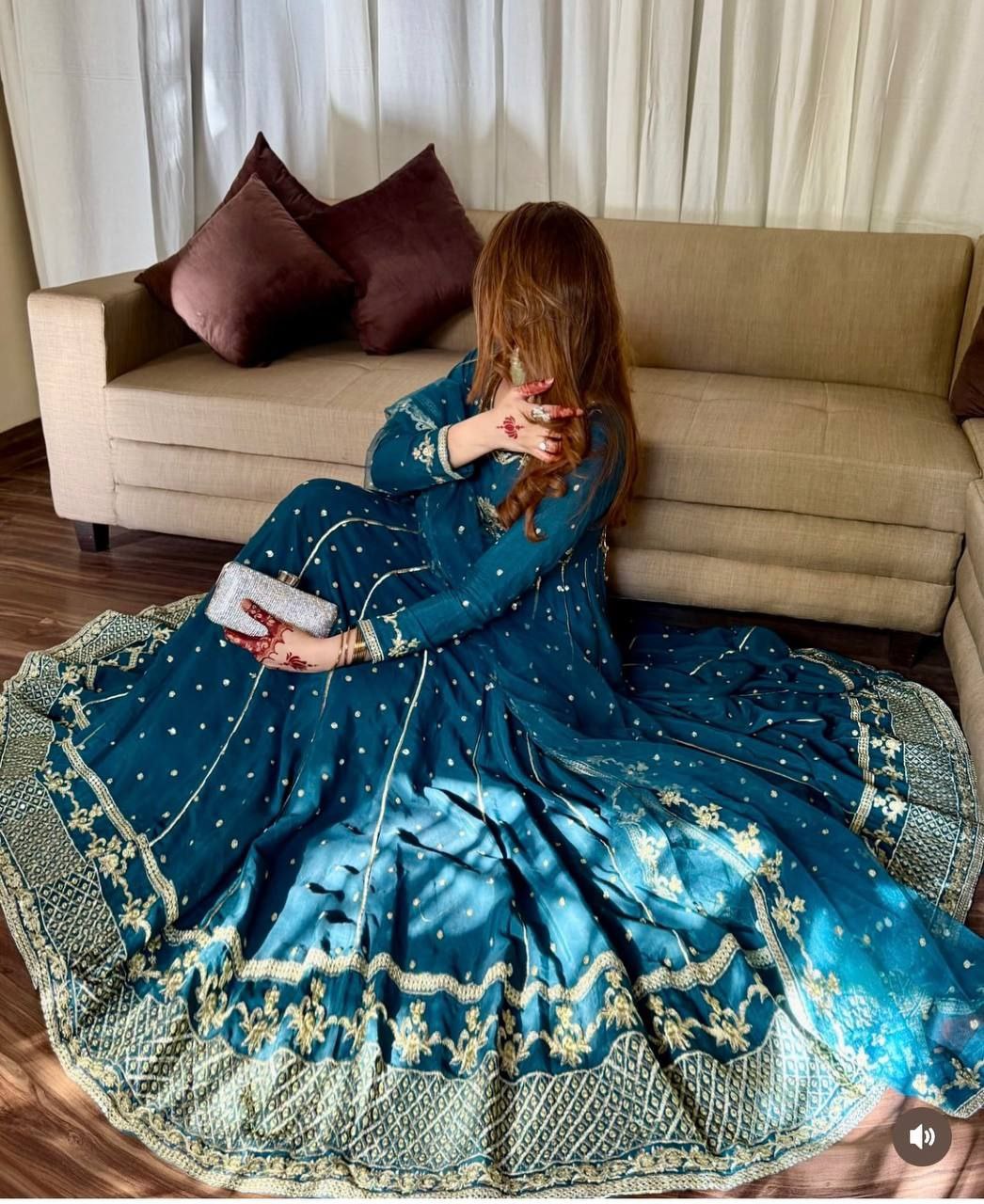 Elegant Georgette Embroidered Gown Set with Dupatta – Premium Partywear