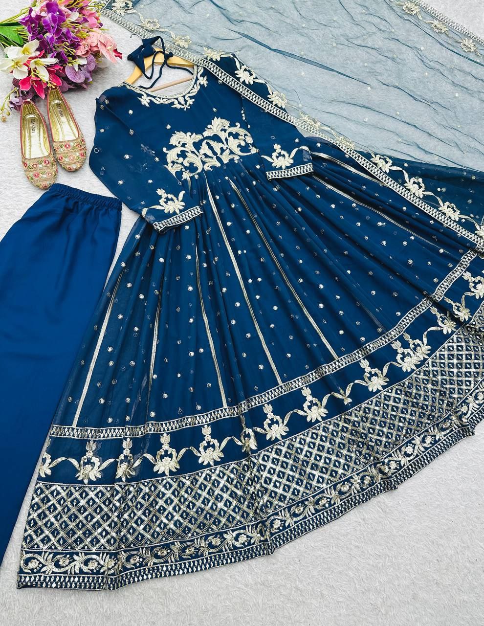 Elegant Georgette Embroidered Gown Set with Dupatta – Premium Partywear