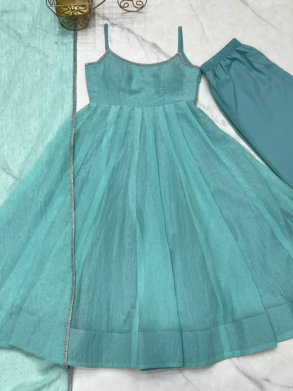 Premium Crunchy Silk SiroSki Work Anarkali Set With Dupatta