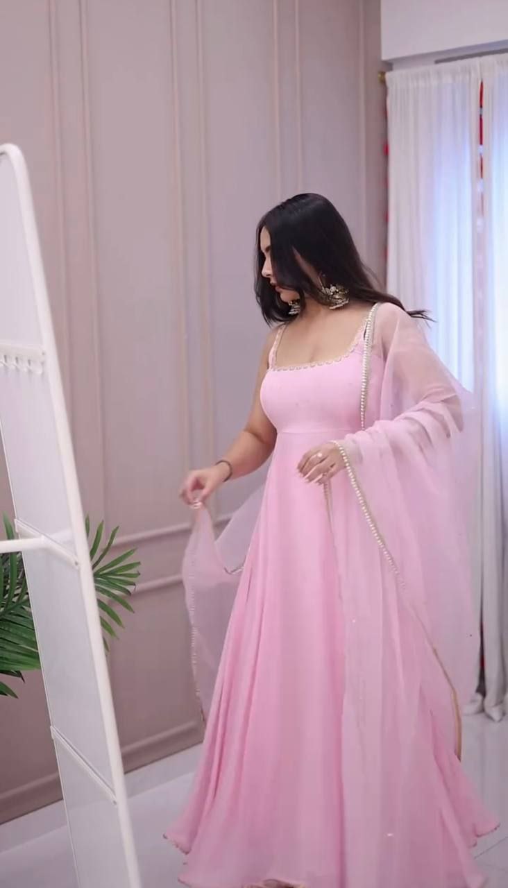 Elegant Faux Georgette Embroidered Suit Set With Fancy Dupatta