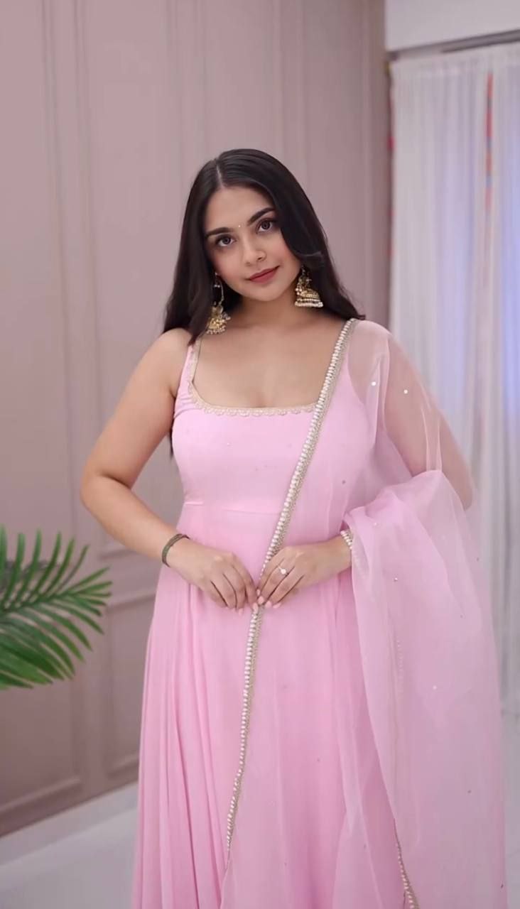 Elegant Faux Georgette Embroidered Suit Set With Fancy Dupatta