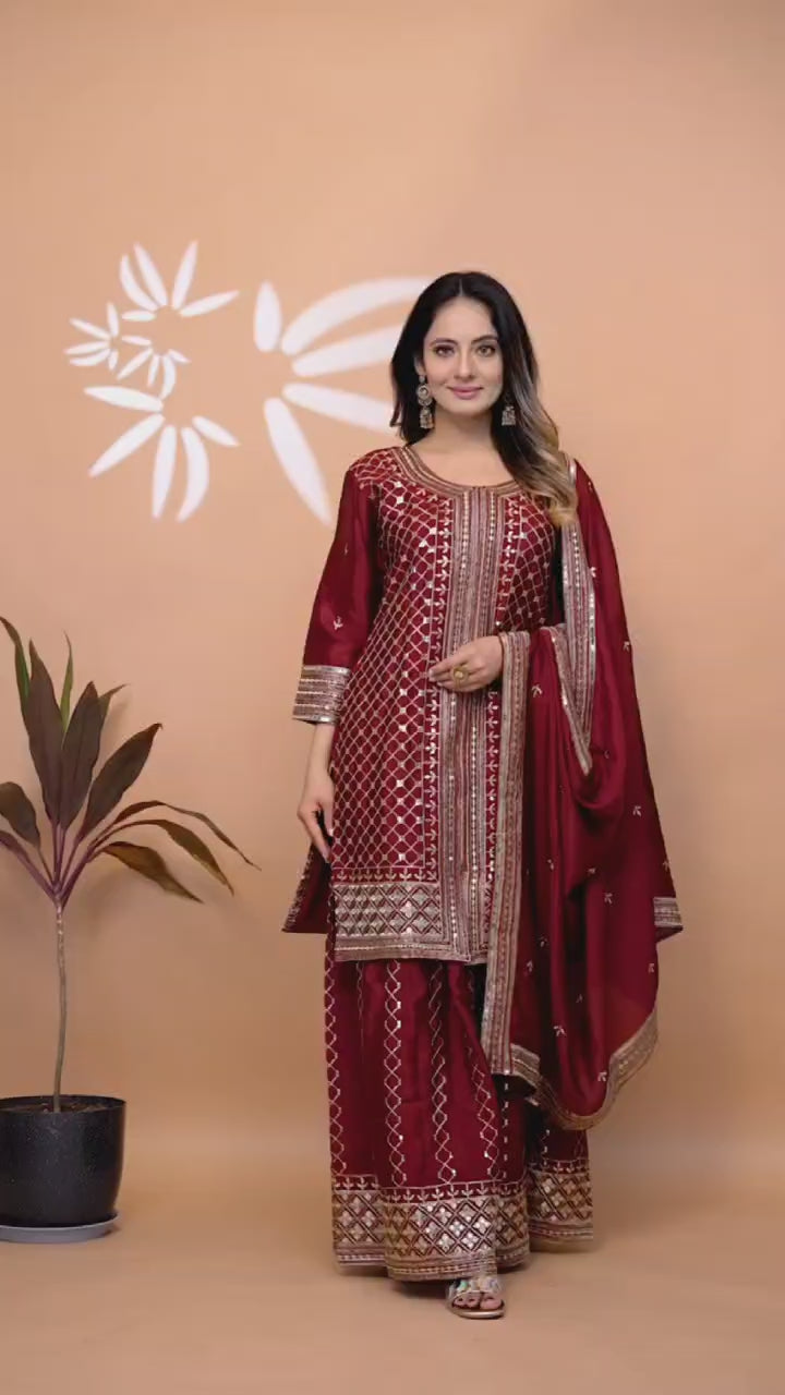 Load video: Chinon Sharara Set with Heavy Sequence Embroidery Work