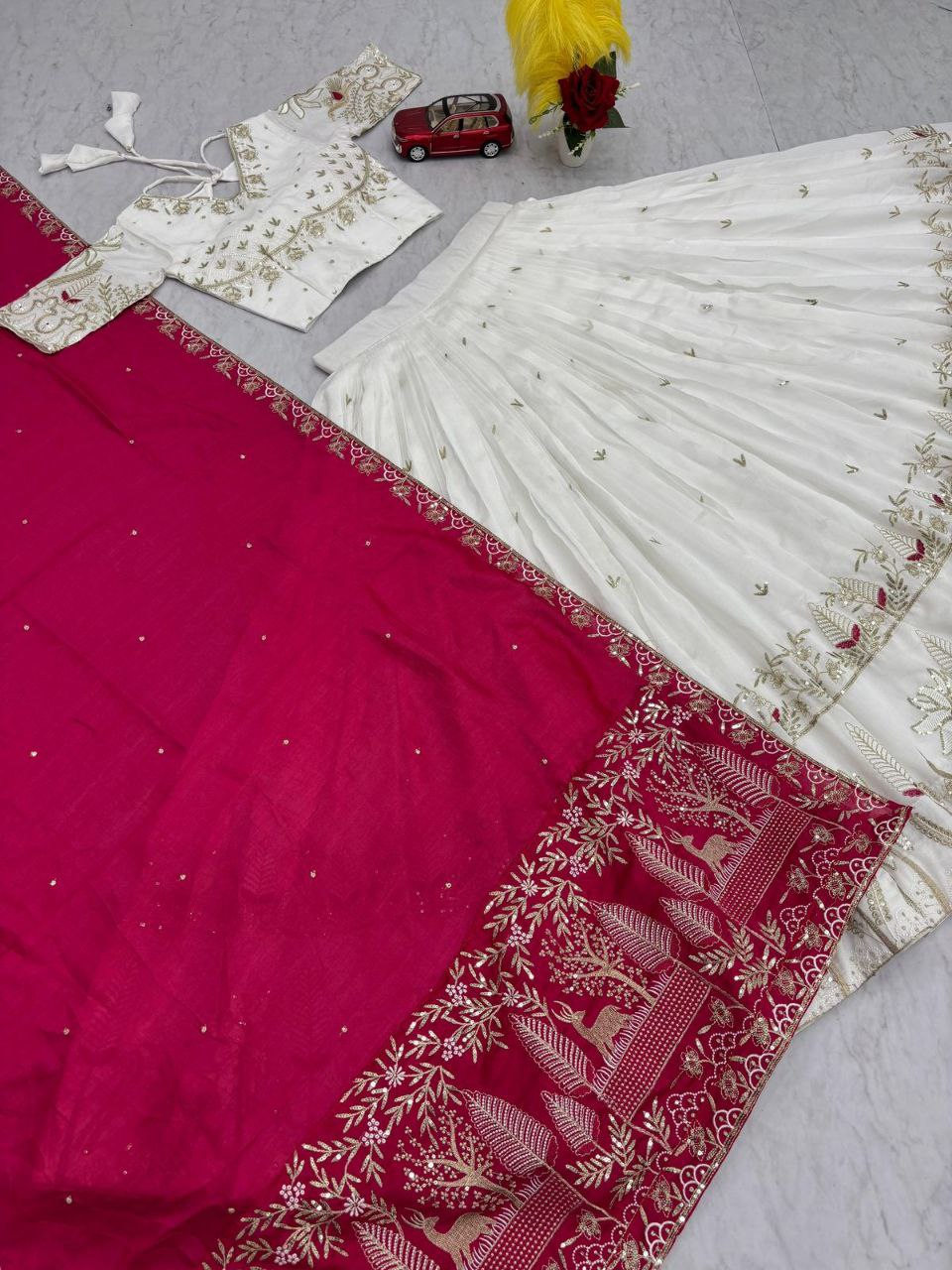 Elegant Vichitra Silk Embroidered Lehenga Choli Set with Dupatta