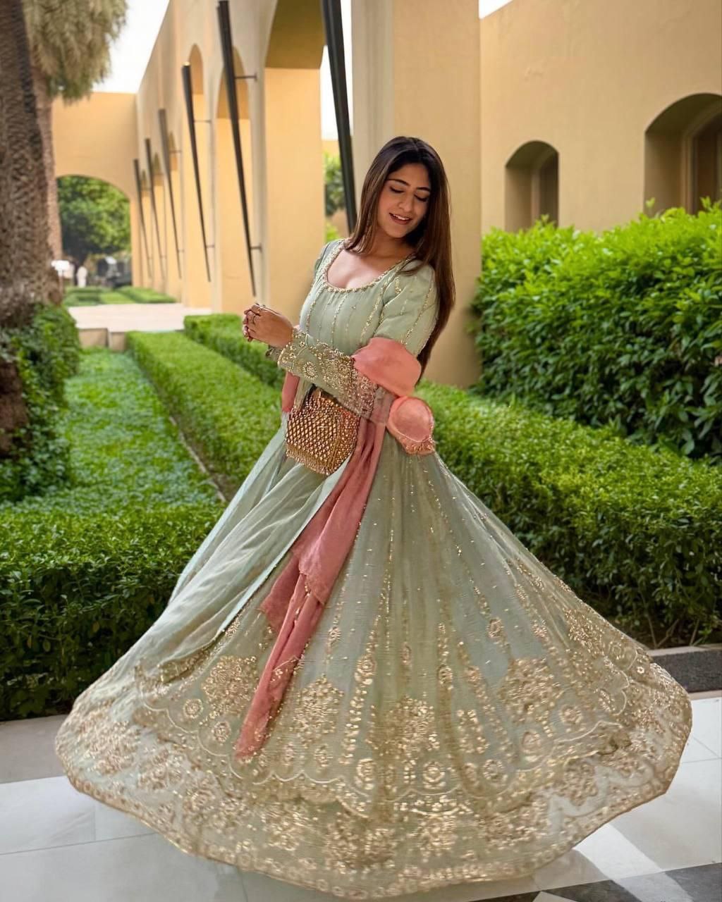 Designer Star Georgette Lehenga Set with Heavy Embroidery & Sequins