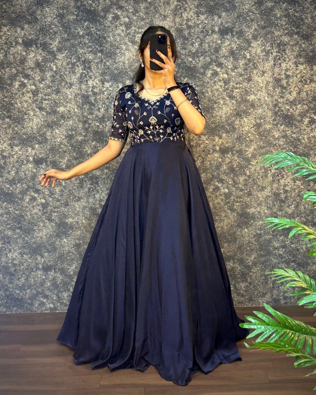 Elegant Silk Embroidered Gown with Cutwork Dupatta | Sizes S–3XL | Premium Quality