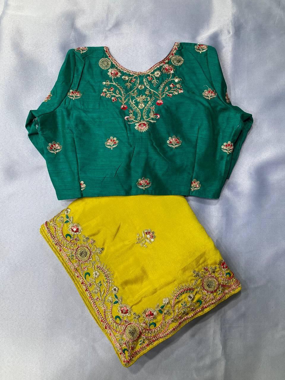 Elegant Wedding-Ready Chinon Silk Saree Set