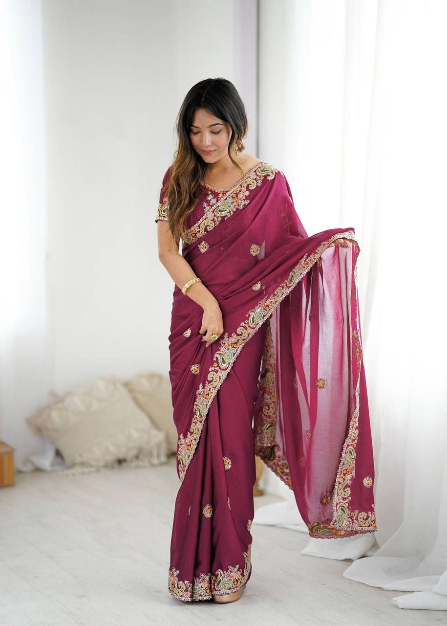 Real Modelling Premium Noha Crush Saree with Heavy Embroidery