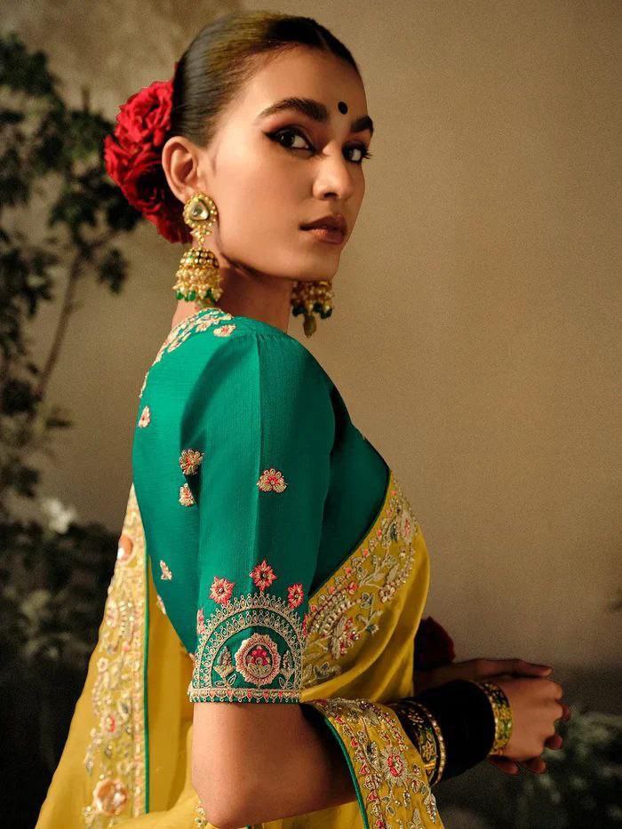 Elegant Wedding-Ready Chinon Silk Saree Set