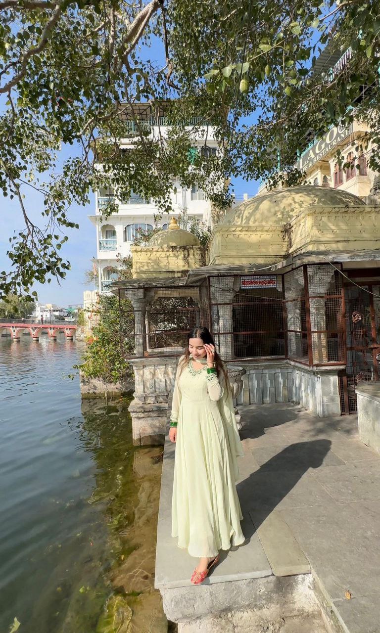 Elegant Hand Khatli Embroidered Georgette Gown Set with Dupatta