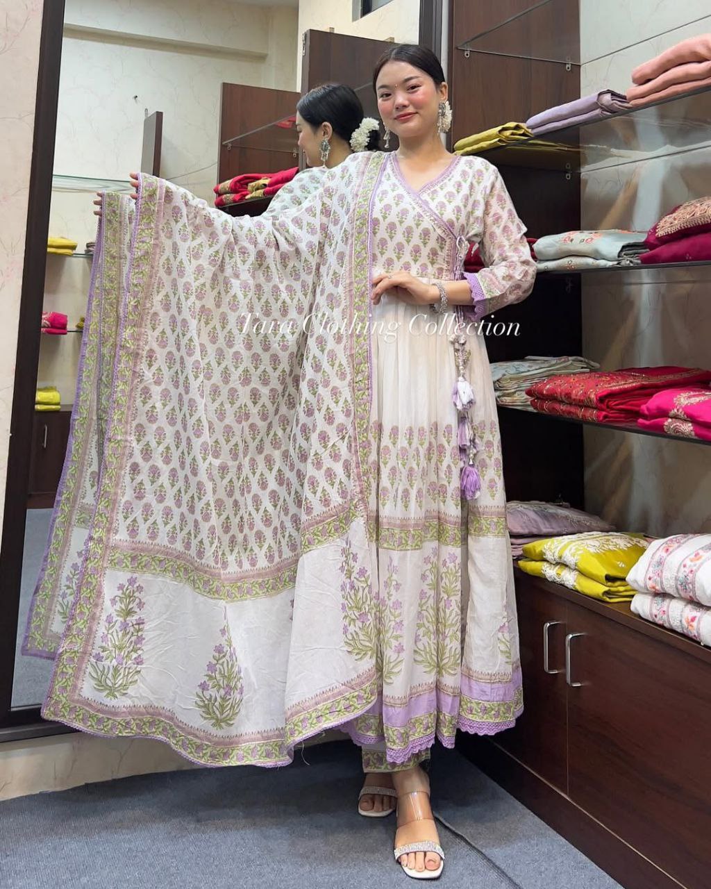 Elegant Pink Mal Cotton Anarkali Kurti Set with Handwork Neck