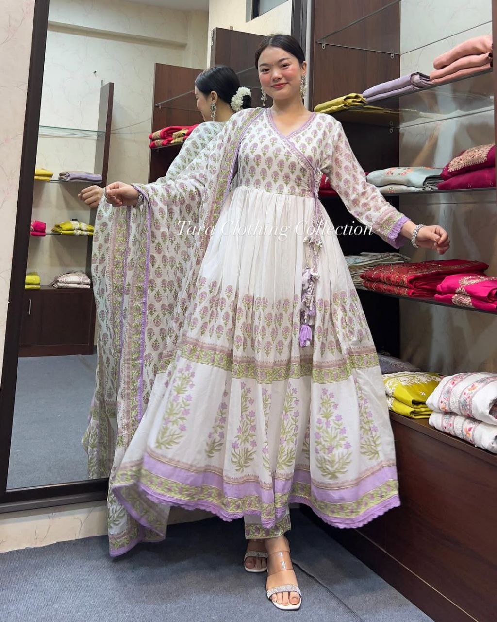 Elegant Pink Mal Cotton Anarkali Kurti Set with Handwork Neck