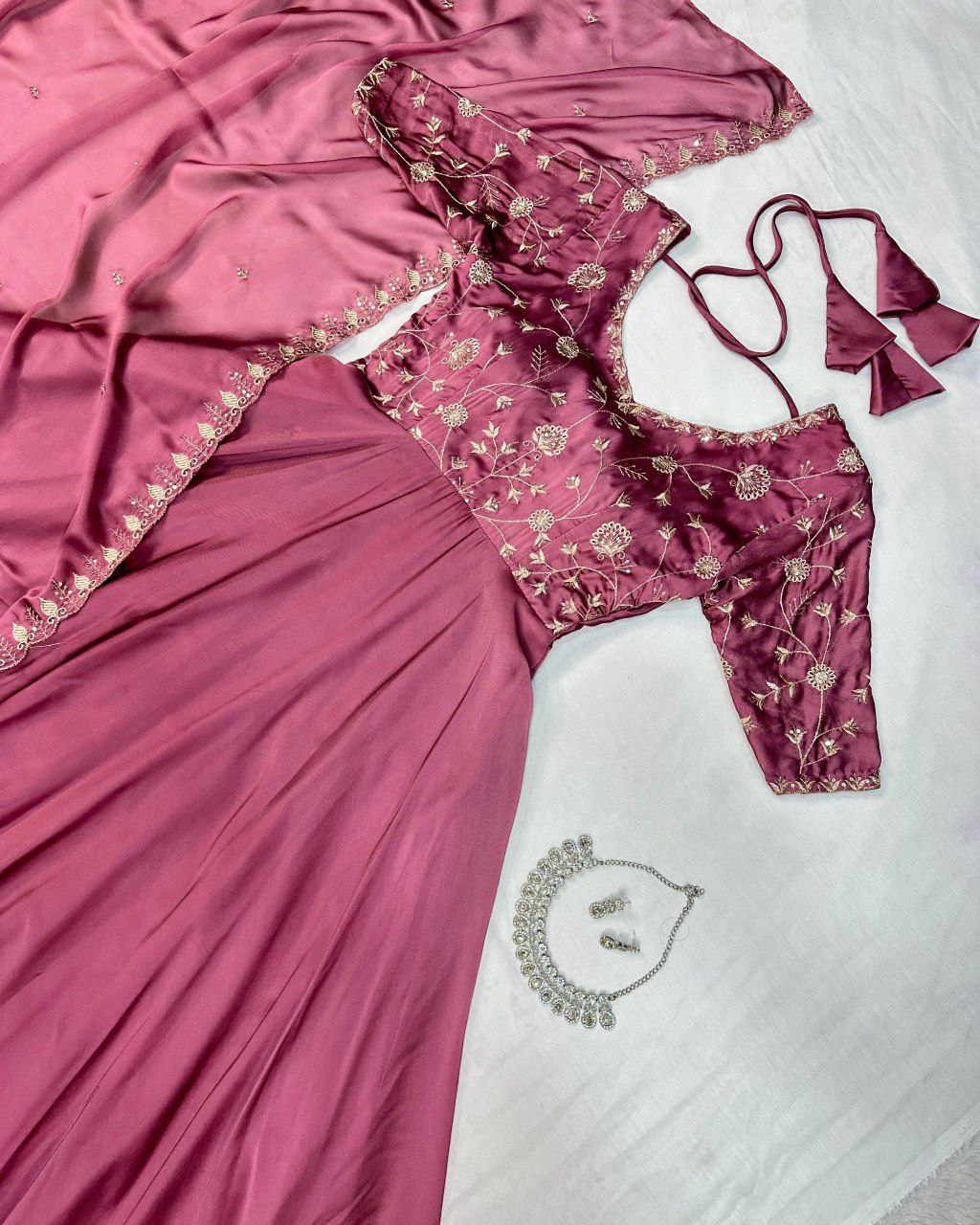 Elegant Silk Embroidered Gown with Cutwork Dupatta | Sizes S–3XL | Premium Quality