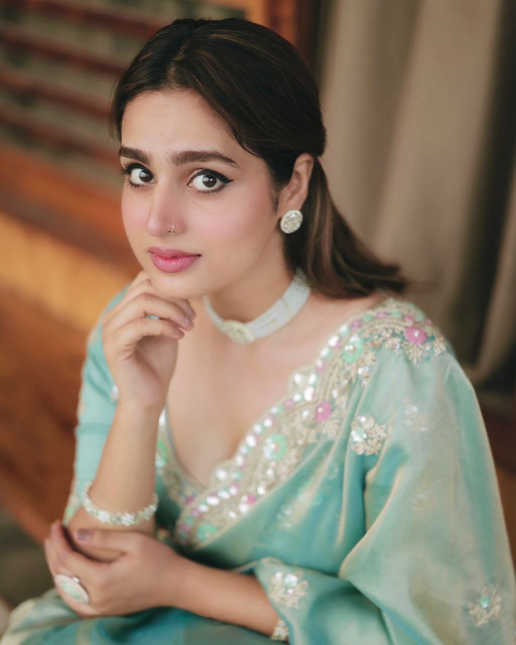 Exclusive Multicolour Sequin Embroidered Space Silk Saree Set