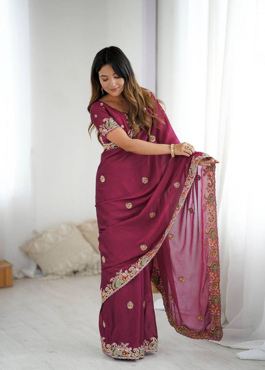 Real Modelling Premium Noha Crush Saree with Heavy Embroidery