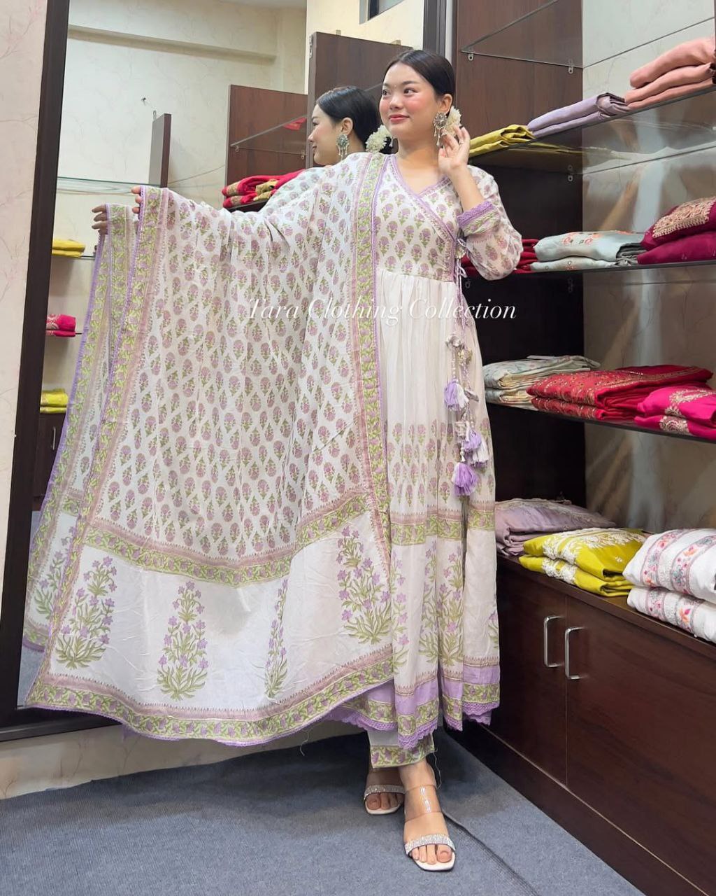 Elegant Pink Mal Cotton Anarkali Kurti Set with Handwork Neck