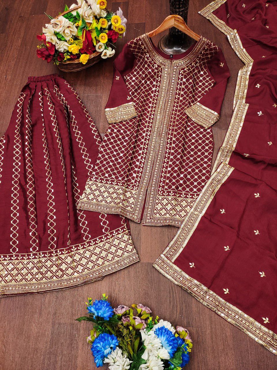 Chinon Sharara Set with Heavy Sequence Embroidery Work