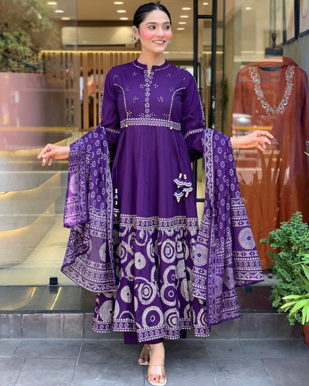 Royal Muslin Silk Suit Set with Dupatta & Pearl Mala – 4 Piece Festive Wear