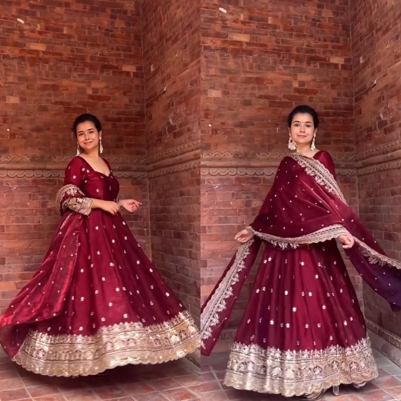 Heavy Fendy Silk Anarkali Set with Embroidery & Sequins | Ready to Wear