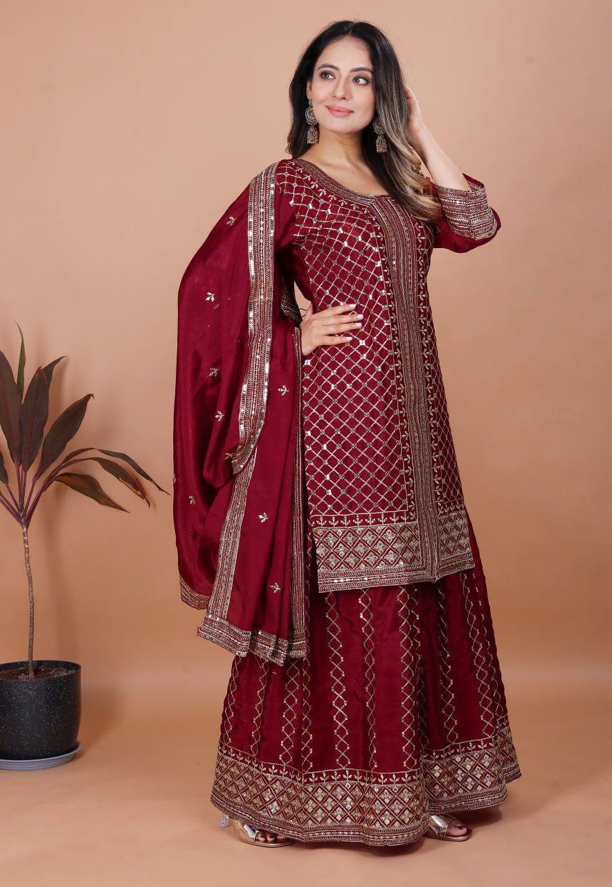 Chinon Sharara Set with Heavy Sequence Embroidery Work
