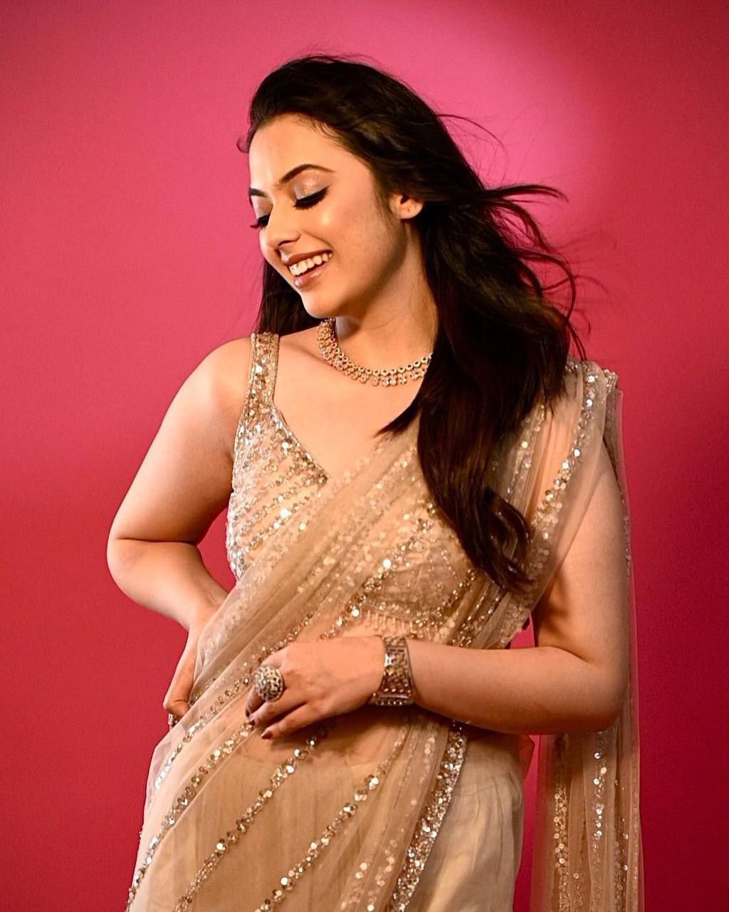 Glorious Gold Sequins Embroidered Net Saree with Fancy Pallu