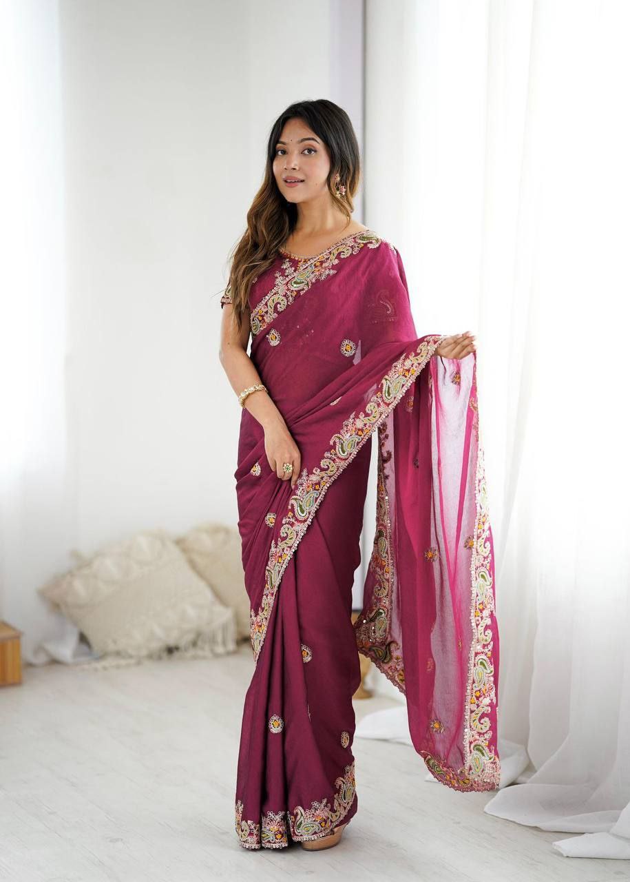 Real Modelling Premium Noha Crush Saree with Heavy Embroidery
