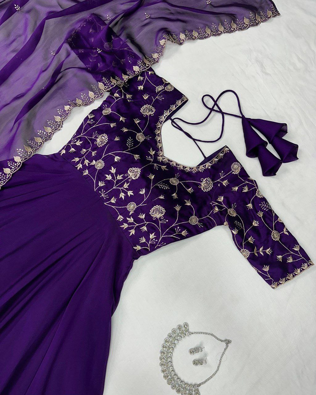 Elegant Silk Embroidered Gown with Cutwork Dupatta | Sizes S–3XL | Premium Quality