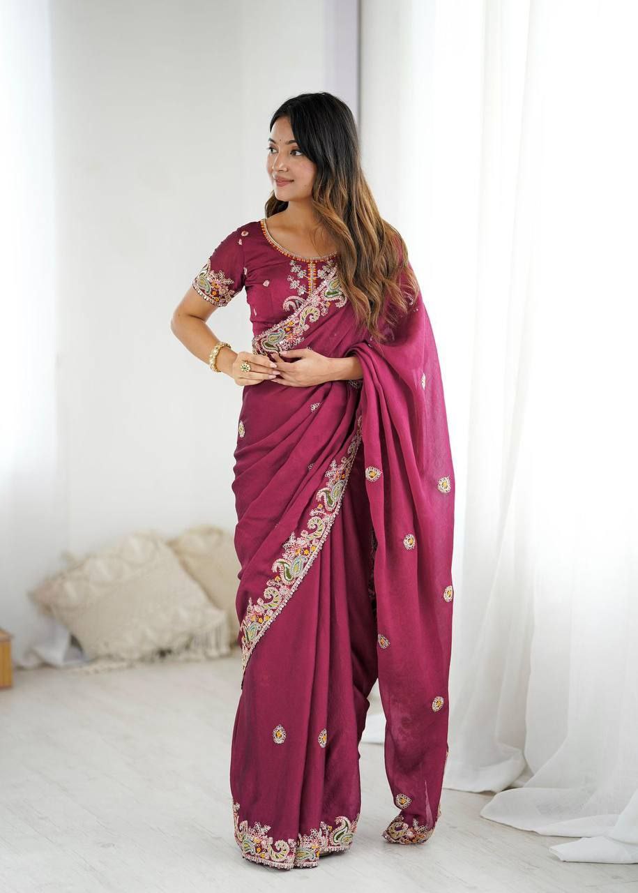 Real Modelling Premium Noha Crush Saree with Heavy Embroidery